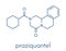 Praziquantel anthelmintic drug molecule. Used to treatÂ tapeworm infections. Skeletal formula.